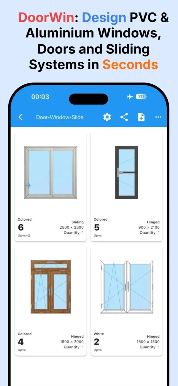 Doorwin: PVC ve alüminyum doğrama için çizim, maliyet ve teklif uygulaması (ekran görüntüsü 1)